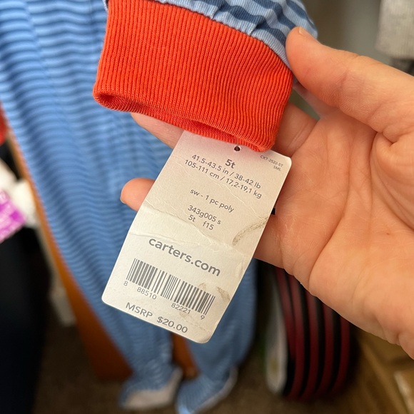 Carter's Striped Blue Striped Footie Zip Up Pajamas 5T - Picture 2 of 2